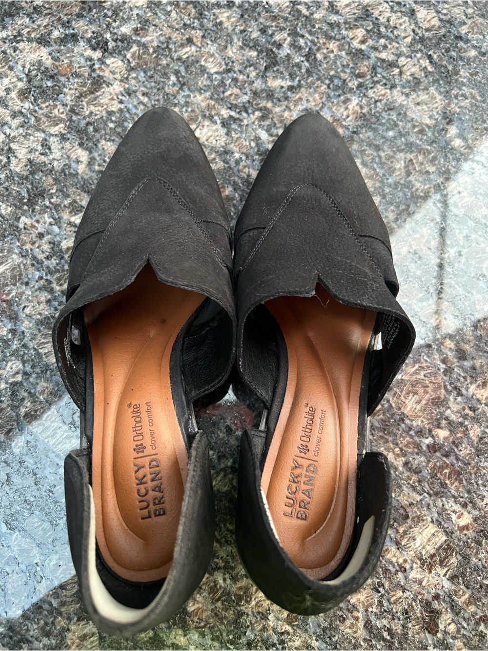 Lucky Brand Black Suede Pointed Toe Mules